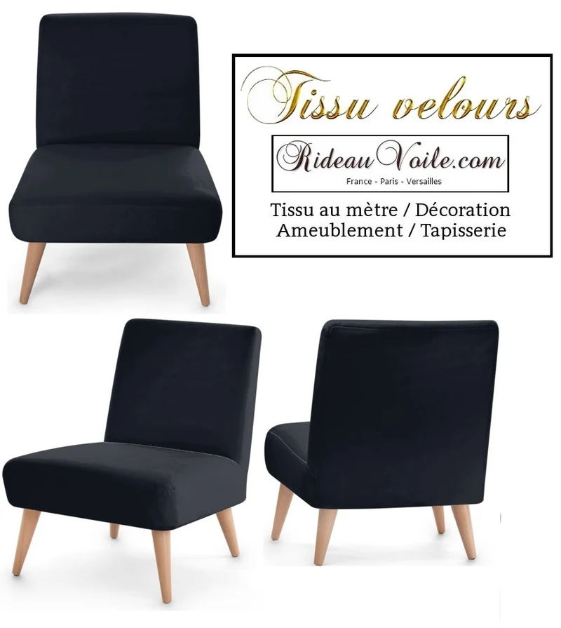 Tissu d'ameublement velours bleu marine mètre confection rideau coussin canapé