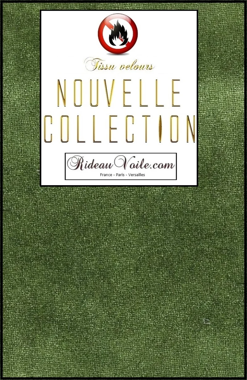 Tissu velours VERT ameublement mètre Ignifugé - Velvet fabrics fireproof green
