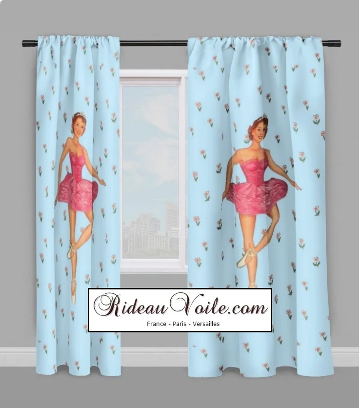 Tissu ameublement mètre motif danseuse étoile couette rideau voilage bleu