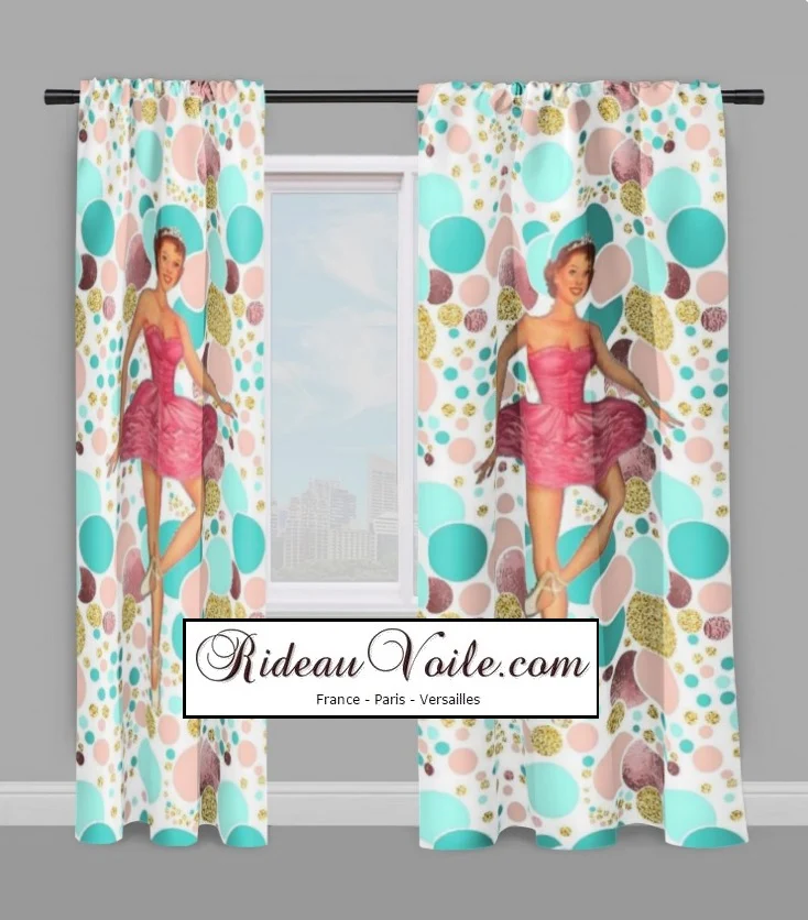 Tissu pois rond ameublement mètre motif danseuse étoile couette rideau voilage
