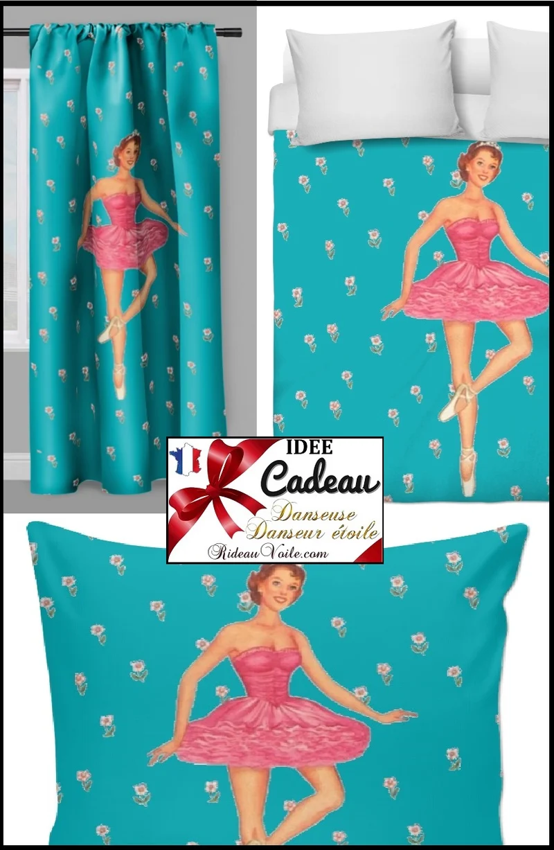 Tissu bleu turquoise mètre motif danseuse étoile couette rideau voilage fleuri