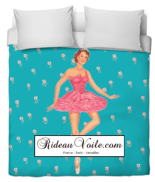 Tissu bleu turquoise mètre motif danseuse étoile couette rideau voilage fleuri