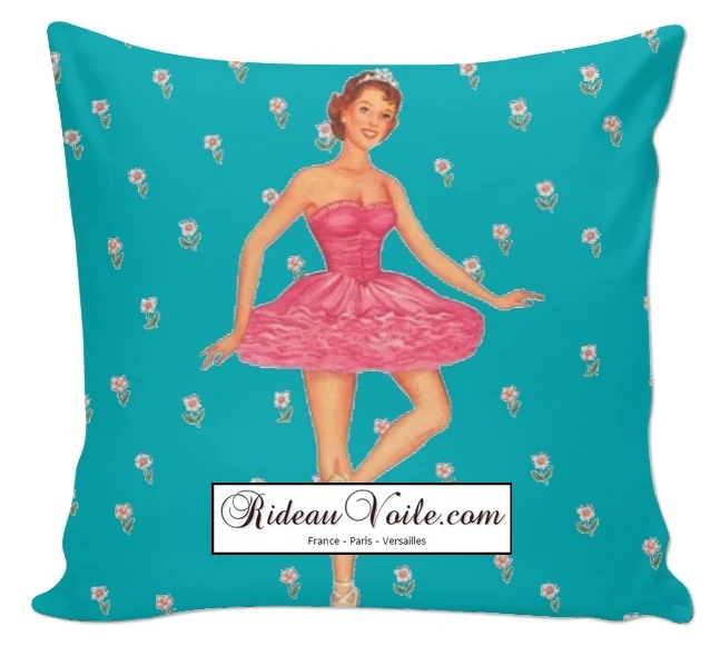 Tissu bleu turquoise mètre motif danseuse étoile couette rideau voilage fleuri