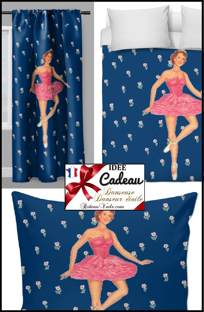 Tissu bleu mètre motif danseuse étoile housse couette rideau occultant voilage