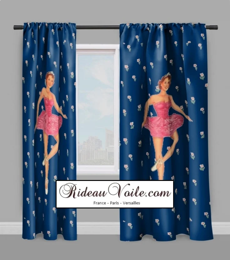 Tissu bleu mètre motif danseuse étoile housse couette rideau occultant voilage
