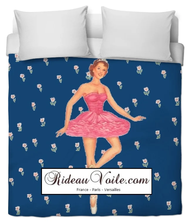 Tissu bleu mètre motif danseuse étoile housse couette rideau occultant voilage