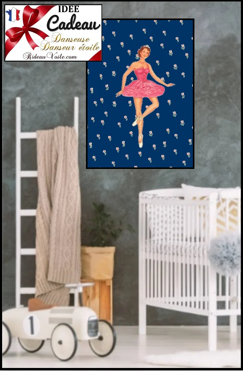 Tissu bleu mètre motif danseuse étoile housse couette rideau occultant voilage