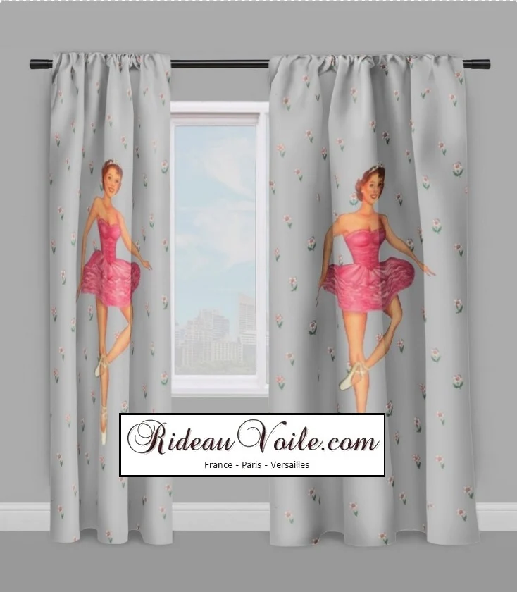 Tissu voilage rideau occultant ignifugé motif Danseuse ballerine classique étoile