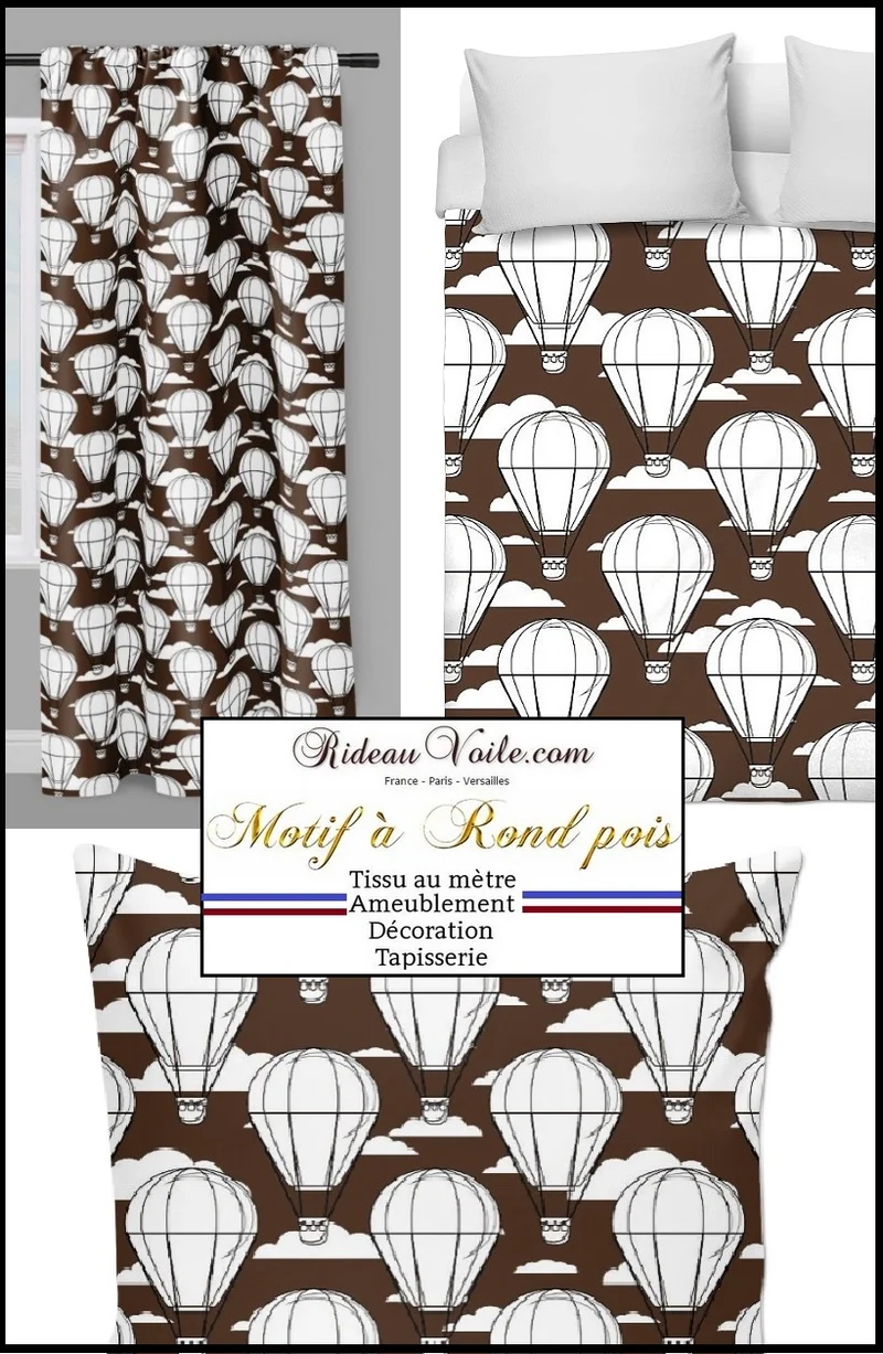 Tissu motif pois rond montgolfière mètre rideau housse couette déco tapisserie