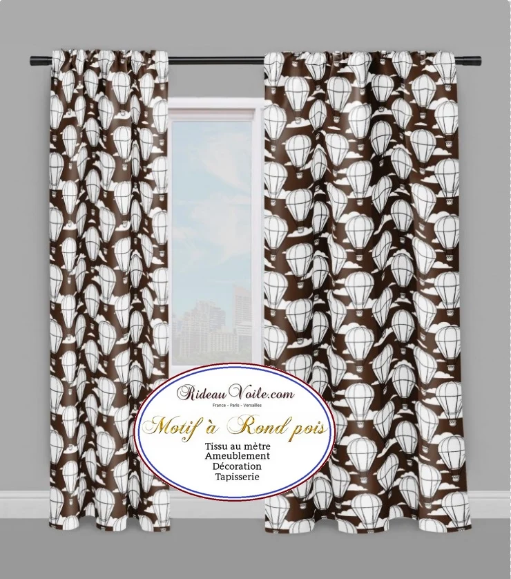 Tissu motif pois rond montgolfière mètre rideau housse couette déco tapisserie