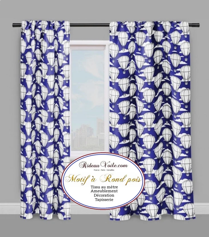 Tissu chambre motif pois rond montgolfière mètre rideau housse couette enfant déco