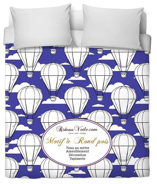 Tissu chambre motif pois rond montgolfière mètre rideau housse couette enfant déco
