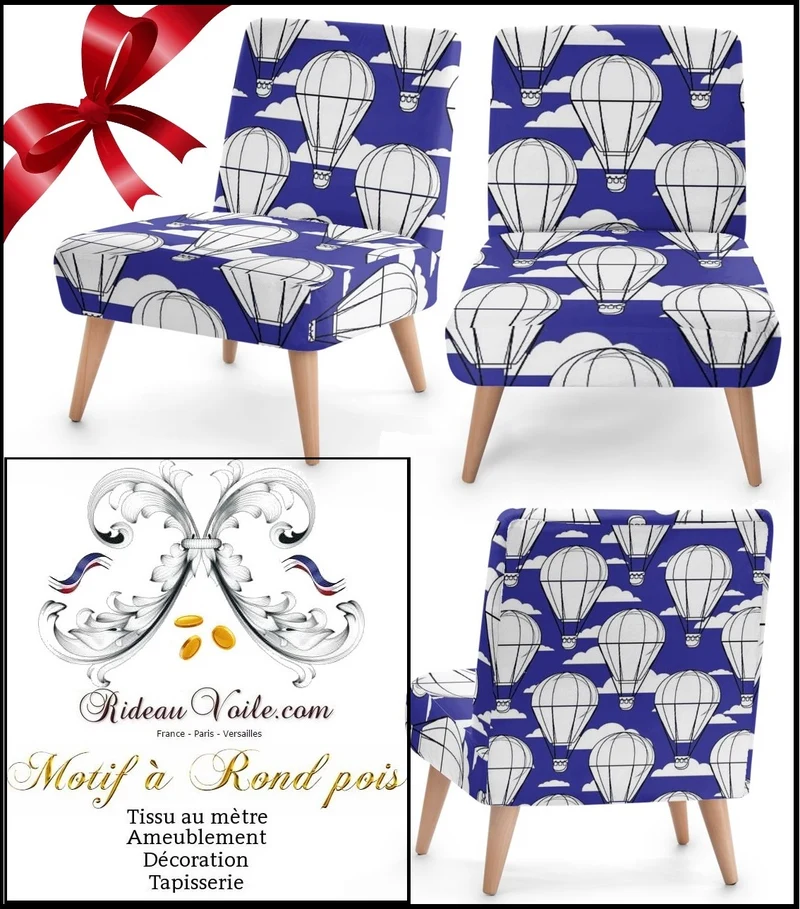 Tissu chambre motif pois rond montgolfière mètre rideau housse couette enfant déco