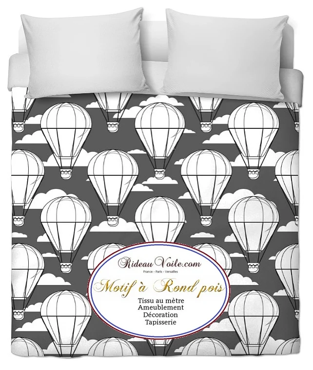 Tissu enfant déco chambre motif pois rond montgolfière mètre rideau housse couette