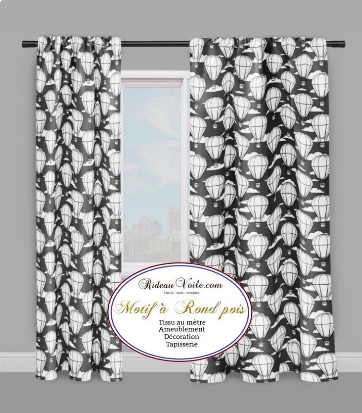 Tissu enfant déco chambre motif pois rond montgolfière mètre rideau housse couette