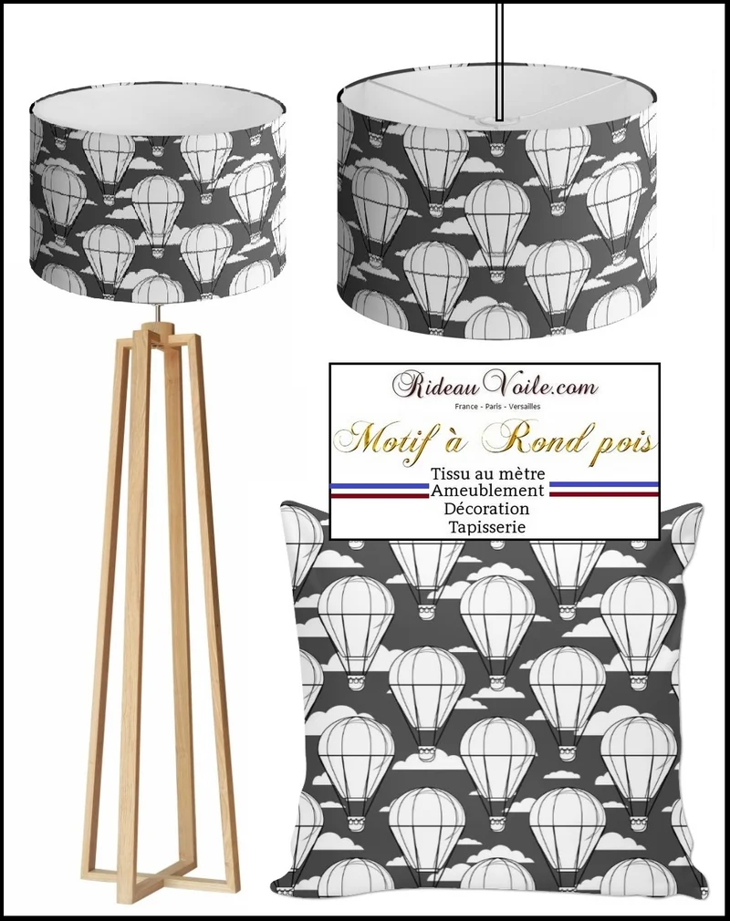 Tissu enfant déco chambre motif pois rond montgolfière mètre rideau housse couette