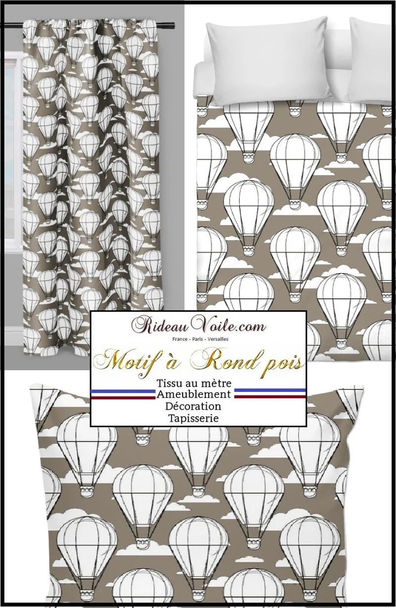 Tissu enfant décoration motif pois rond montgolfière mètre rideau housse couette