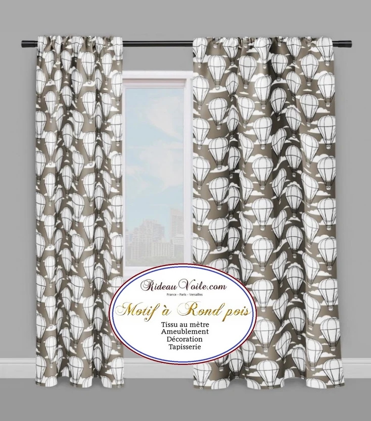 Tissu enfant décoration motif pois rond montgolfière mètre rideau housse couette