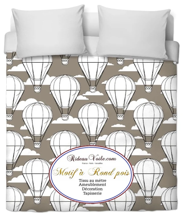 Tissu enfant décoration motif pois rond montgolfière mètre rideau housse couette