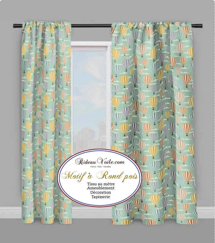 Tissu ameublement motif pois rond montgolfière mètre rideau housse couette enfant