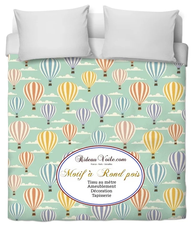 Tissu ameublement motif pois rond montgolfière mètre rideau housse couette enfant