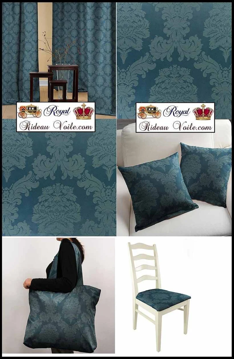 Tissu ameublement Tapisserie mètre jacquard DAMASCO Baroque bleu rideau