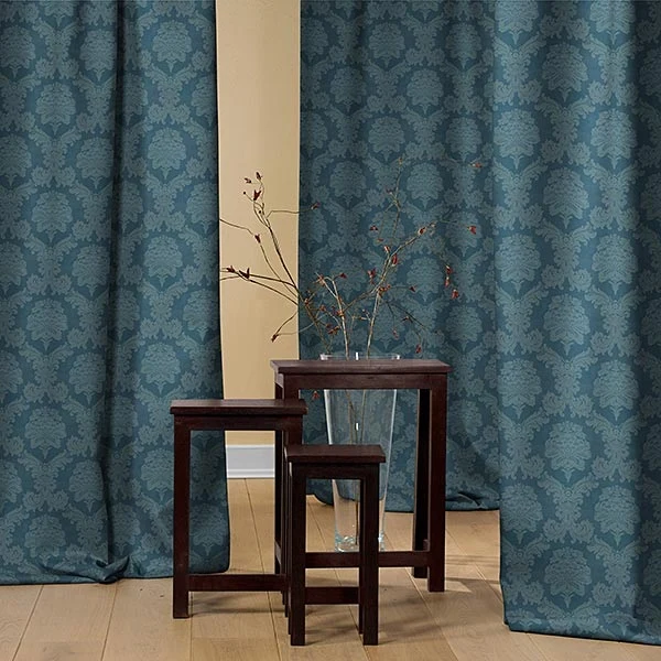 Tissu ameublement Tapisserie mètre jacquard DAMASCO Baroque bleu rideau
