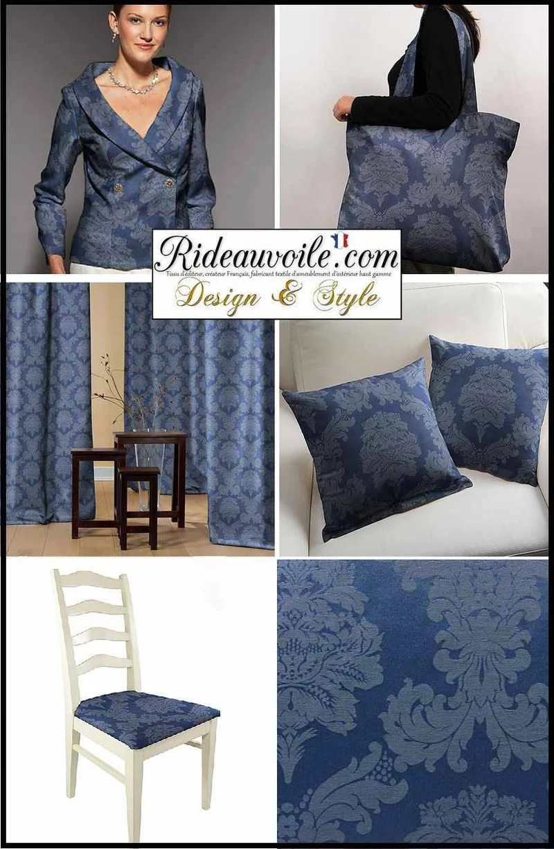 Boutique tissu ameublement mètre jacquard DAMASCO Baroque rideau Bleu roi