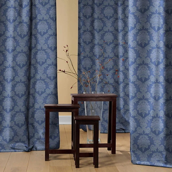 Boutique tissu ameublement mètre jacquard DAMASCO Baroque rideau Bleu roi