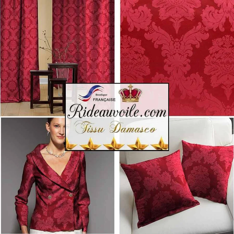 Tissu ameublement mètre jacquard DAMASCO Baroque rideau xtrento rouge vif