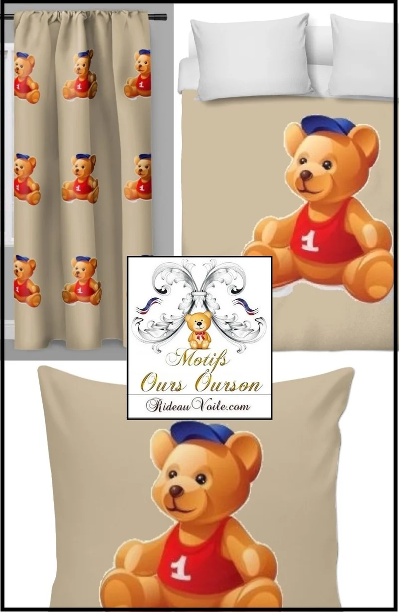 Déco créateur chambre enfant bébé tissu au mètre rideau couette imprimé ourson