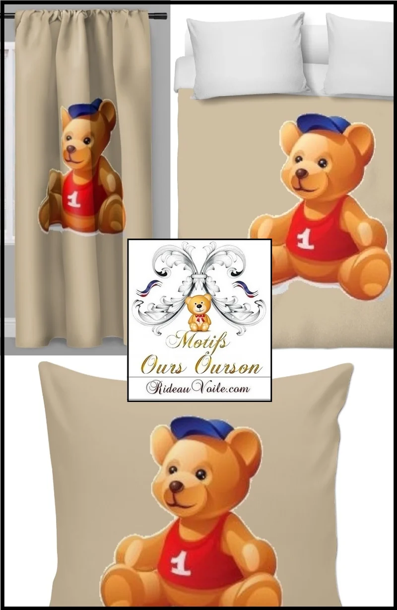 Décorateur déco chambre enfant bébé tissu mètre rideau couette motif ourson