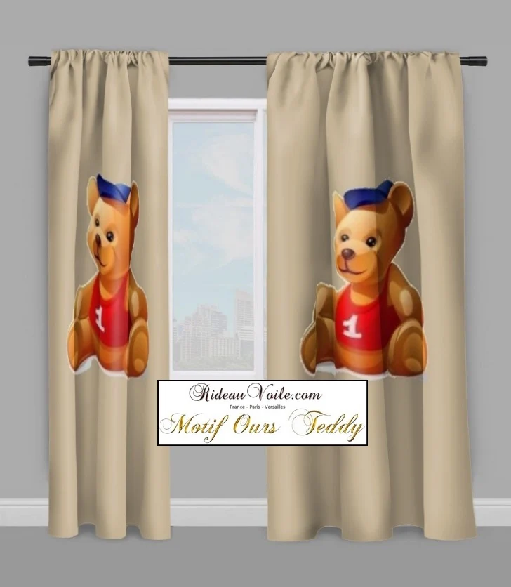 Décorateur déco chambre enfant bébé tissu mètre rideau couette motif ourson