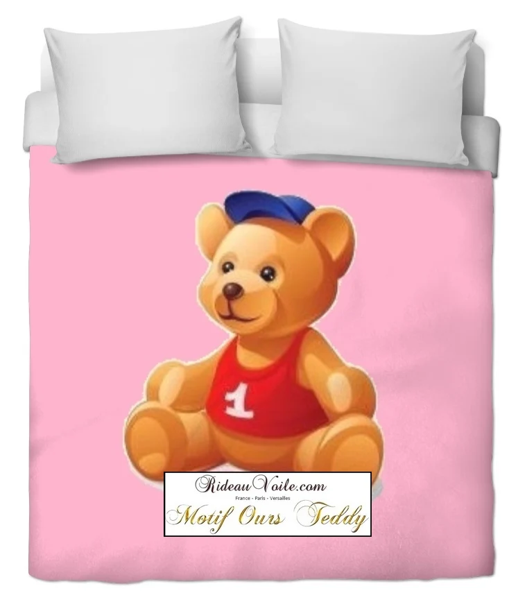 Design pour chambre enfant bébé décoration tissu mètre rideau couette motif ourson