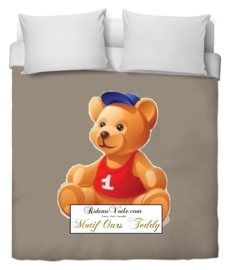 Design chambre enfant bébé décoration tissu mètre rideau couette motif ours