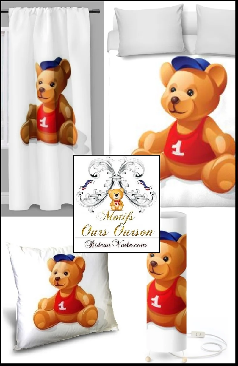 Déco tissu ameublement motif imprimé ours ourson mètre rideau couette voilage