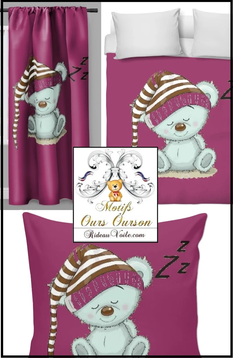 Décoratrice ambiance chambre tissu enfant bébé motif ourson mètre rideau couette