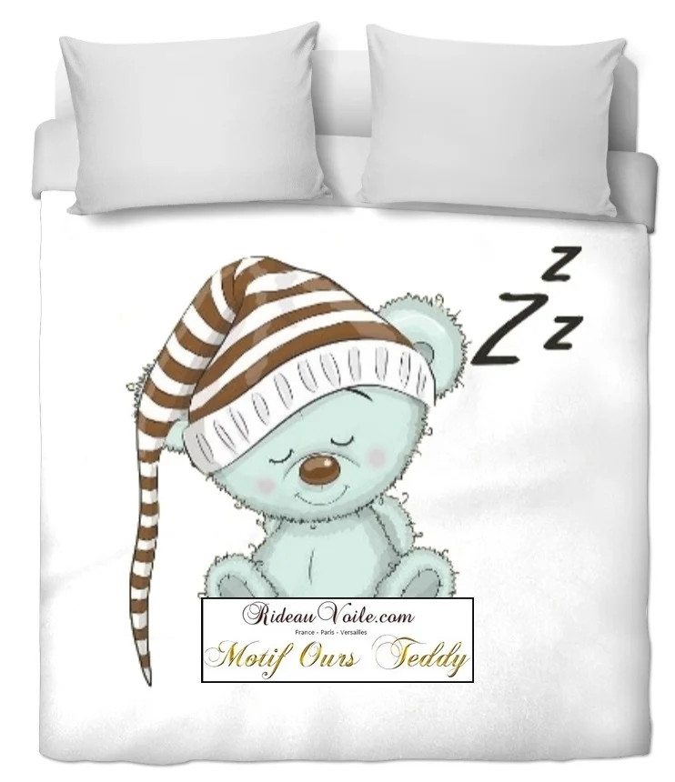 Déco création chambre enfant bébé sur mesure tissu motif ourson mètre rideau couette