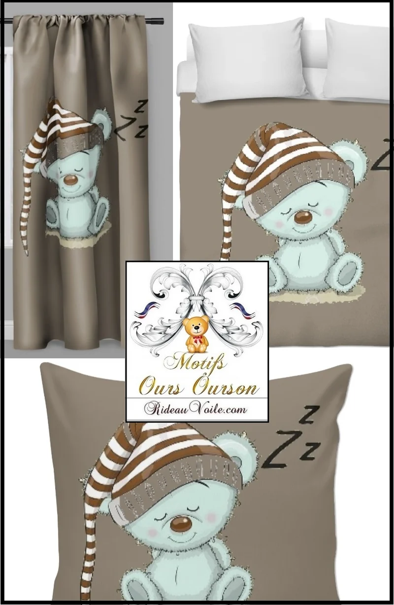 Tissu décoration chambre enfant bébé motif imprimé ourson mètre rideau couette