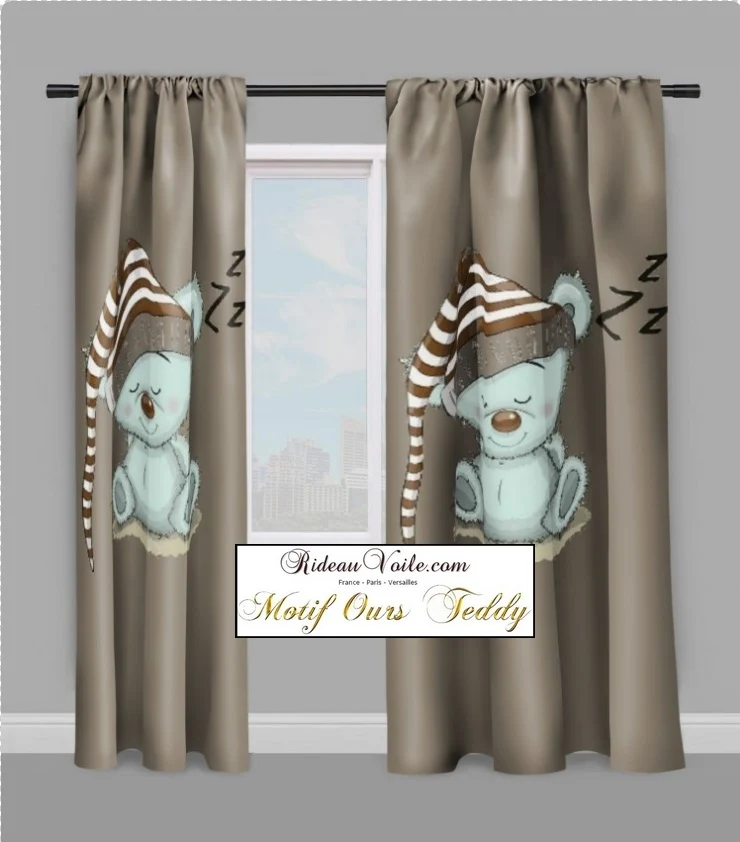 Tissu décoration chambre enfant bébé motif imprimé ourson mètre rideau couette