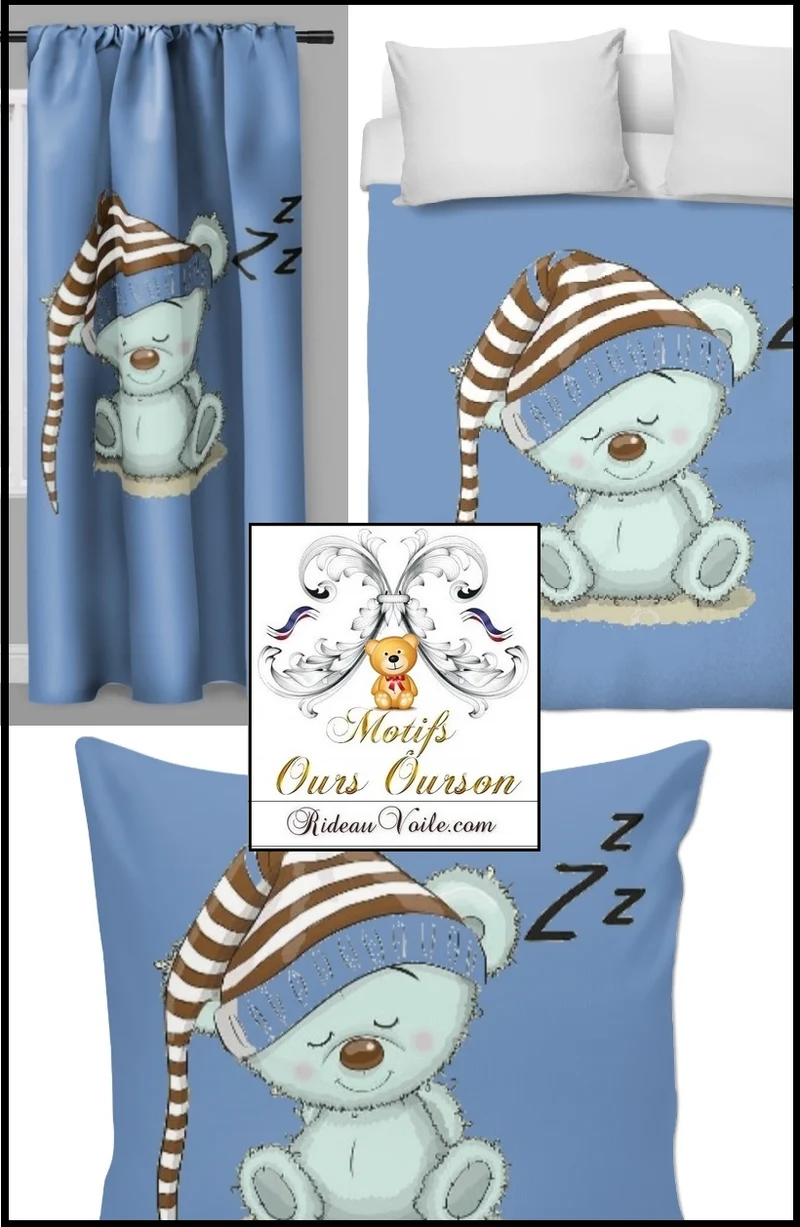 Tissu décoration pour chambre enfant bébé motif ours ourson mètre rideau couette