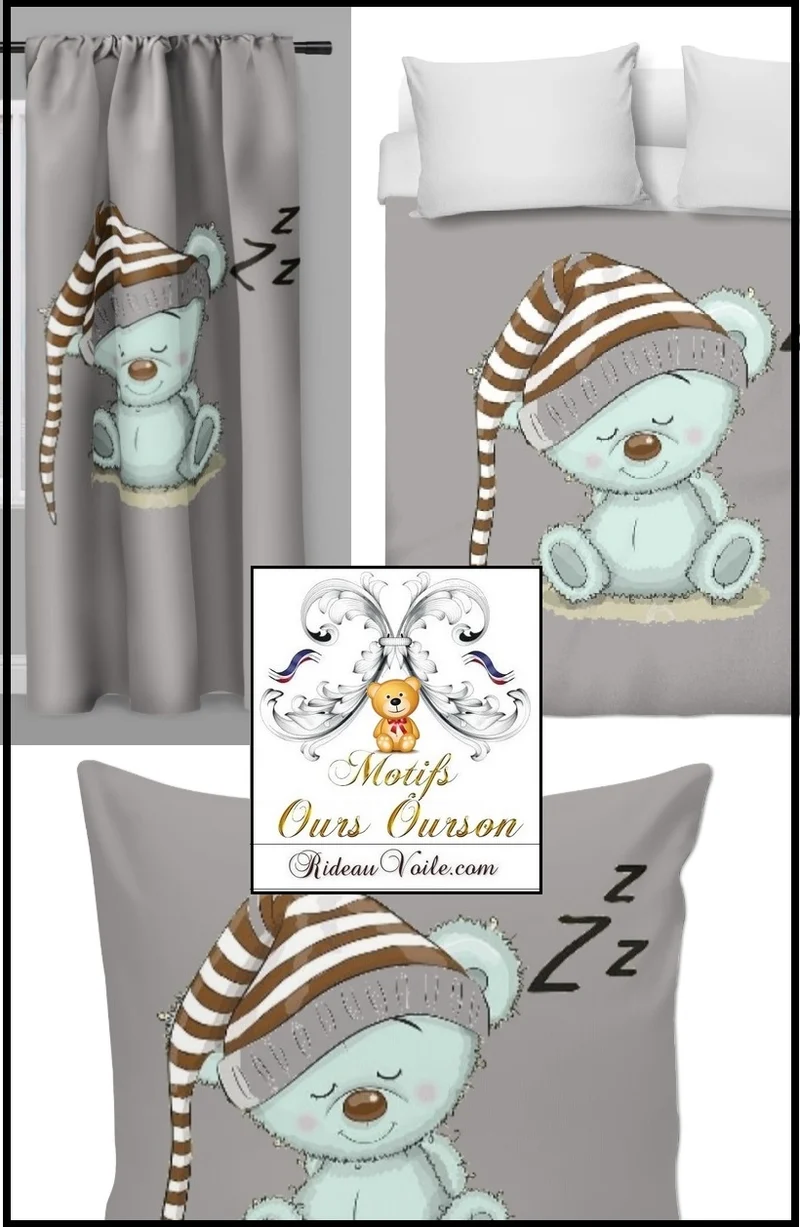 Rideauvoile Tissu ameublement enfant bébé motif ours ourson mètre rideau couette