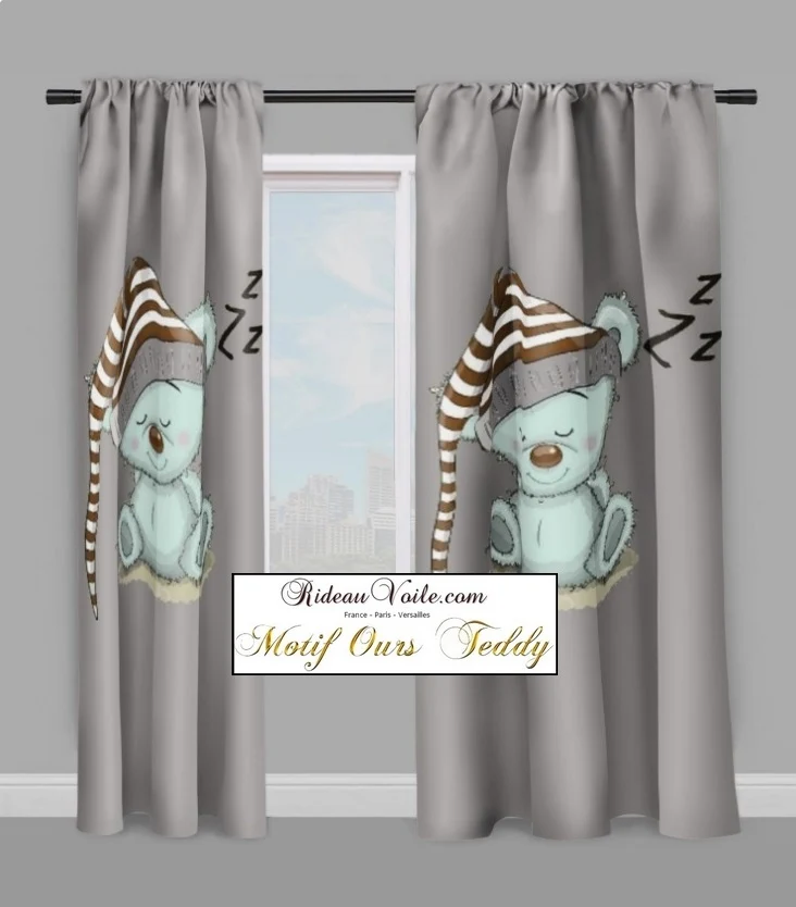 Rideauvoile Tissu ameublement enfant bébé motif ours ourson mètre rideau couette