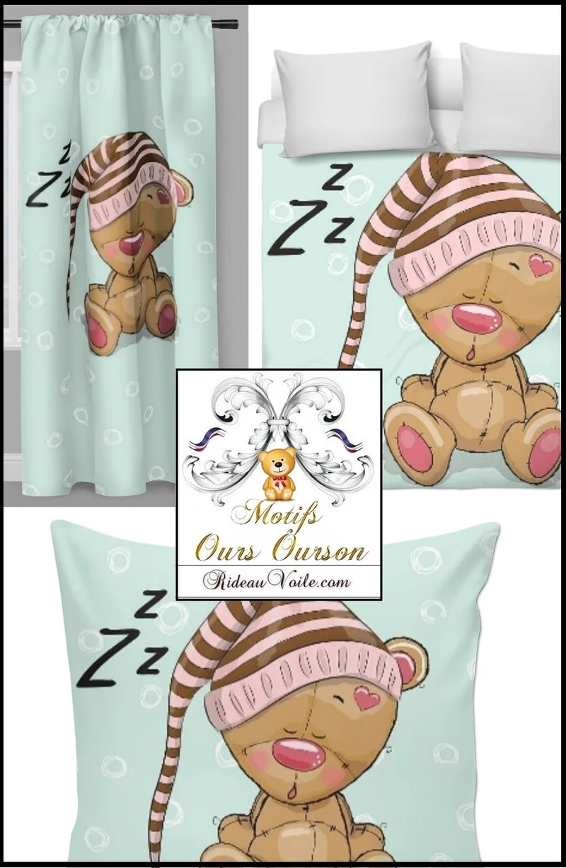 Boutique tissu imprimé animaux pour enfant motif ours ourson mètre rideau couette