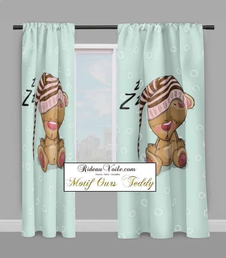 Boutique tissu imprimé animaux pour enfant motif ours ourson mètre rideau couette