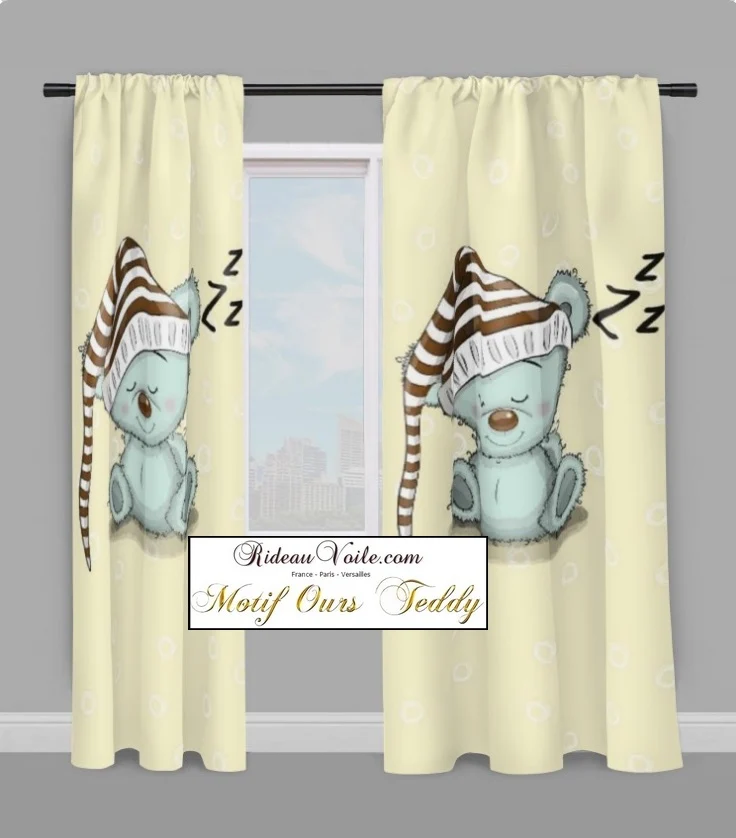 Créateur d'ambiance chambre tissu motif Ourson bébé enfant rideau couette mètre