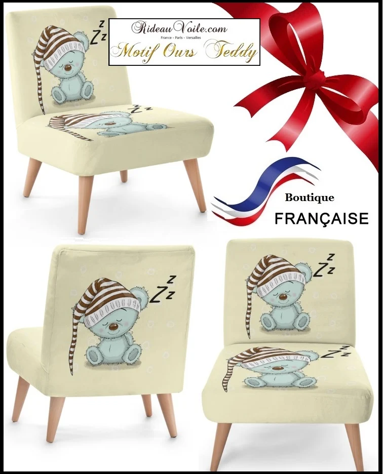 Créateur d'ambiance chambre tissu motif Ourson bébé enfant rideau couette mètre