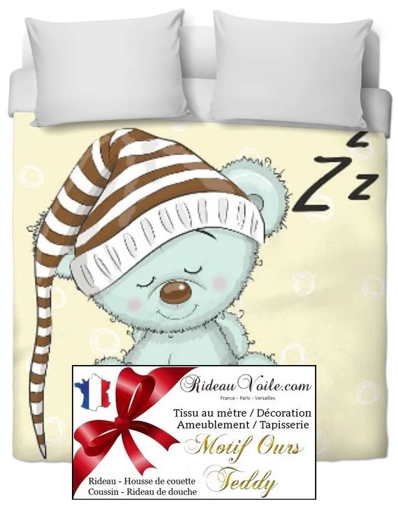 Créateur d'ambiance chambre tissu motif Ourson bébé enfant rideau couette mètre