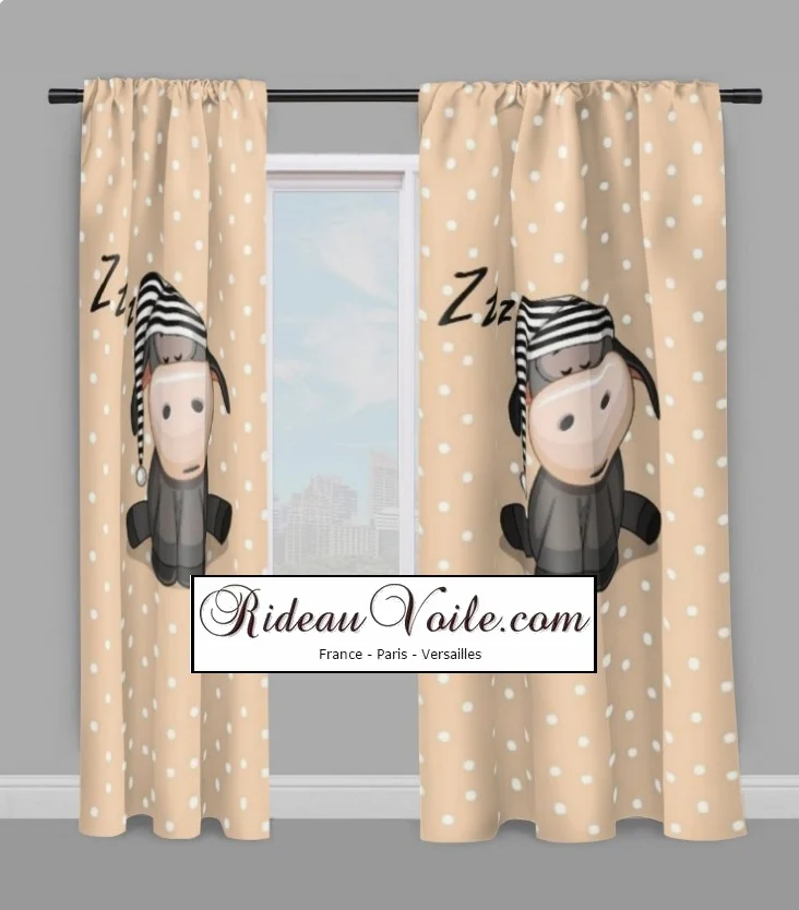 Boutique enfant tissu ameublement imprimé motif âne Teddy ourson rideau voilage