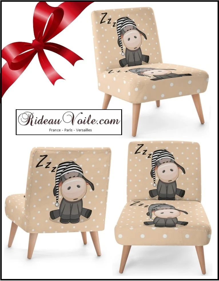 Boutique enfant tissu ameublement imprimé motif âne Teddy ourson rideau voilage